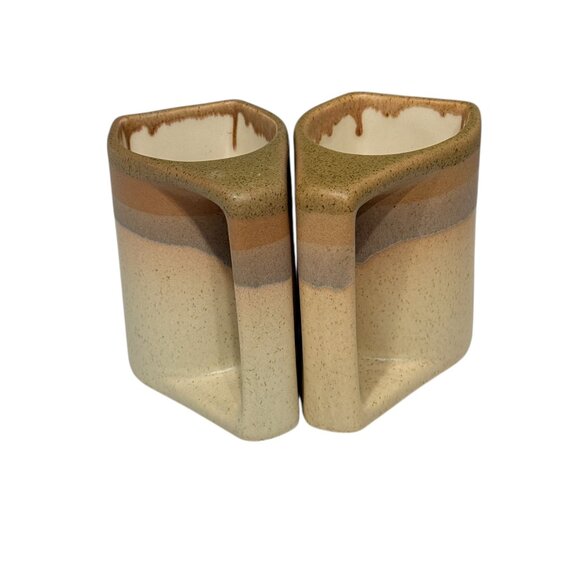 2 MCM Rodolfo Padilla Stoneware Pottery Beige Ombré Coffee Mugs Signed - Picture 7 of 12